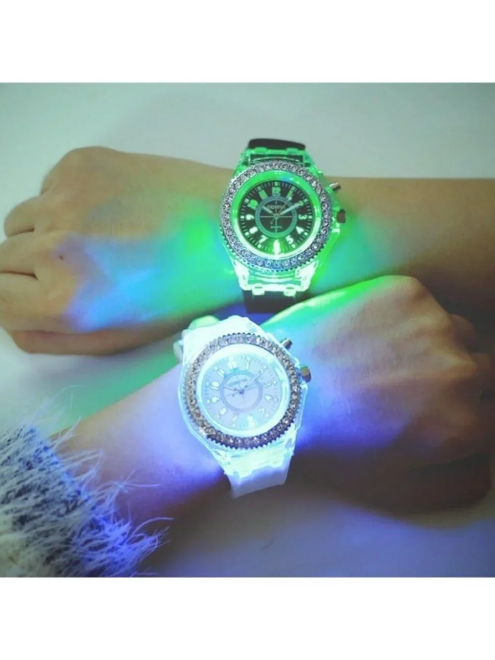Women's Black Analog Silicone Bling LED Luminous Lights Sport Square Wrist Watch